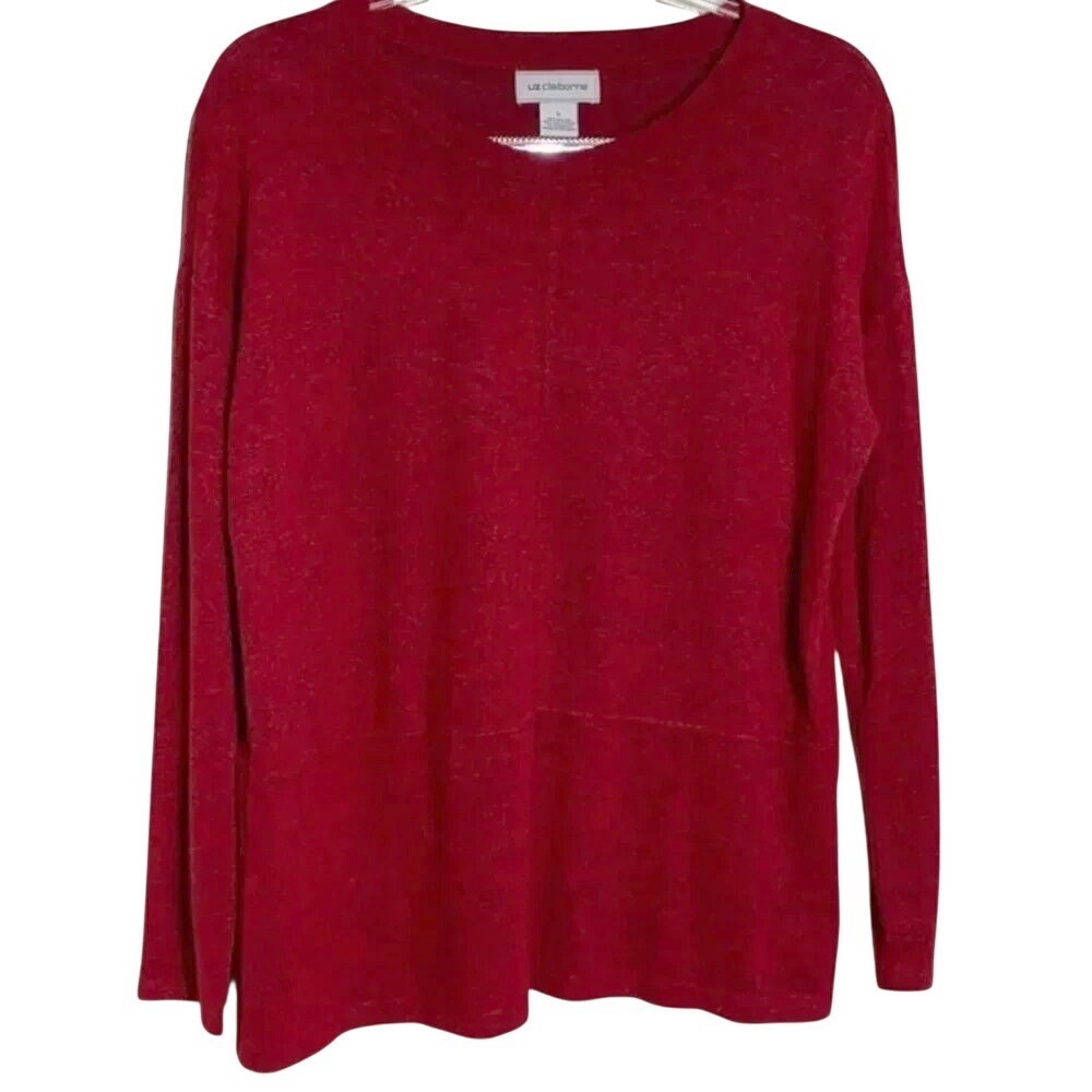 Liz Claiborne Pullover Sweater Small Red Heathered Long Sleeve Crew‎ Neck Seamed